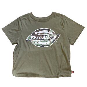 Dickies L Cropped Graphic Logo Short Sleeve Tee Shirt Khaki Green 166E